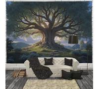 Realistic Healing Tapestry Green Brown Tapestries Big Trees Mountains Wall Hanging Decor Living Room Yoga Meditation and Bedroom 150 × 200 cm