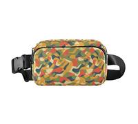 Realistic Knitted Illustration Rainbow Texture Men Women Fashionable Waist Pack Crossbody Bag for Travel Running Hiking, Military Camo Pattern Forest, One Size