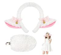 Realistic Lamb Ear Headband with Tail - Soft Plush Sheep Ears Costume Accessories for Adults Kids Everyday Fun(White)