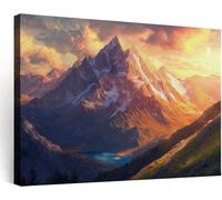 Realistic Landscape Horizontal Wall Art Canvas Prints, Sunset Snow Mountain Landscape Painting Canvas Wall Art Paintings Pictures for Living Room Bedroom Home Wall Decor Artwork 36 x 24 inches Framed