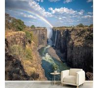 Realistic Landscape Wall Murals 250 x 175 cm, Waterfall Canyon Rainbow Mural Removable Wall Covering Fabric, Large Photo Wallpaper for Living Room Bedroom Kitchen Bathroom Office Kids