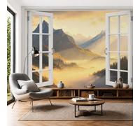 Realistic Landscape Wall Murals, 250x175cm Photo Mural Printed Morning Mist In Mountains Forests Wall Covering Fabric, Large Photo Wallpaper for Living Room Bedroom Office Kids DIY Decoration, Gold