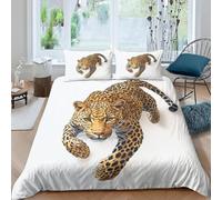 Realistic Leopard Emperor Size Duvet Cover Sets Wild Animals Bedding Set 3D Print Soft Microfiber Quilt Covers 290x235 cm with Zipper Closure and 2 Pillowcases 50x75 cm for Adults L.3954