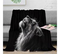 Realistic Lion 3D Printed Blanket Microfiber Home Decor Black White Lion Throw Blanket for Adults Sofa Bedroom Cozy All Season 40x50inch(100x130cm)