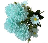 Realistic Looking Plastic Chrysanthemum Bouquet with Mixed Bloom Sizes for Shelf Table or Wall Display (Blue)