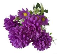Realistic Looking Plastic Chrysanthemum Bouquet with Mixed Bloom Sizes for Shelf Table or Wall Display (Deep Purple)
