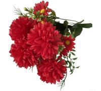 Realistic Looking Plastic Chrysanthemum Bouquet with Mixed Bloom Sizes for Shelf Table or Wall Display (Red)