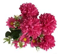 Realistic Looking Plastic Chrysanthemum Bouquet with Mixed Bloom Sizes for Shelf Table or Wall Display (Rose Red)