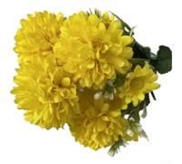 Realistic Looking Plastic Chrysanthemum Bouquet with Mixed Bloom Sizes for Shelf Table or Wall Display (Pale Yellow)