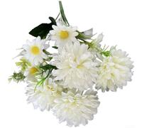 Realistic Looking Plastic Chrysanthemum Bouquet with Mixed Bloom Sizes for Shelf Table or Wall Display (White)