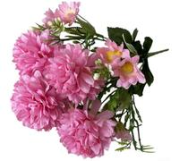 Realistic Looking Plastic Chrysanthemum Bouquet with Mixed Bloom Sizes for Shelf Table or Wall Display (Deep Pink)