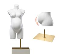 Realistic Maternity Mannequin Torso, Full Round Belly Dress Form with Stand & Stainless Steel Base, White Half Body Life Size Mannequin for Clothing Display & Sewing(Gold)