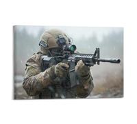 Realistic Military Poster Featuring A Soldier in Action, Aiming Rifle in The Rain, Perfect for Enthusiasts. Decorative Painting Canvas Wall Posters And Modern Family Bedroom Decor 24x36inch(60x90cm)