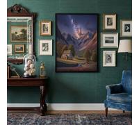 Realistic Mountain Village Landscape Wall Art Prints 30X40Cm Unframed Canvas Prints Wall Art Dream Galaxy Decorative Painting Purple Aesthetic Decor Poster For Living Room Bedroom Home Decor