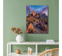 Realistic Mountains Wall Art Western Style modern artwork Orange Purple Canvas Painting Desert Cacti pattern for Living Room Bedroom Decorations 40x60 cm Unframed