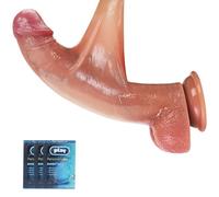 Realistic Movable Foreskin Silicone Dildo with Strong Suction Cup, Hands-Free & Strap-On Compatible for Beginners, Women, Men, Couples (8.5 Inch,Flesh)