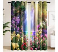 Realistic Mythical Landscape Curtains Eyelet Blackout Curtains, Enchanted Waterfall, Wild Daffodils & Elegant Iris Flowers Thermal Insulated Bedroom Drapes, 90" W x 108" D (228 x 274 cm), 1 Pair