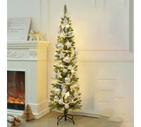 Realistic Narrow Artificial Christmas Tree, Pre-decorated Green Christmas Tree, Foldable, For Apartments, Offices, Porches, Holiday Decorations, Schools(Silver,1.8m/6ft)