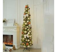 Realistic Narrow Artificial Christmas Tree, Pre-decorated Green Christmas Tree, Foldable, For Apartments, Offices, Porches, Holiday Decorations, Schools(Coffee Brown,1.5m/5ft)