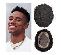 Realistic Natural Look Men's Human Hair Wig, Men Toupee Durable Fine Mono Base Curly African Wavy Hair Pieces For Men Mono And Easy To Install Hair,for Everyday, Cosplay & More(Water Curl Toupee,8x10