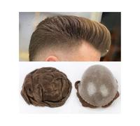 Realistic Natural Look Men's Human Hair Wig, Men Toupee Short Hair Pieces For Male 0.12mm Poly Replacement System Men’s Toupee Human Hair Prosthesis Male Wig,for Everyday, Cosplay & More(Dark Brown,6