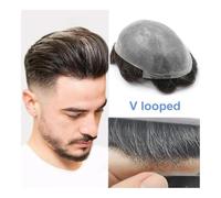Realistic Natural Look Men's Human Hair Wig, Skin Hair Pieces Men Toupee Undetectable V-Looped Thin Skin Hair Replacement For Men Real Human Hair Toupee Wig Mens,for Everyday, Cosplay & More(Darkest