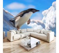 Realistic Nature Polar Glacier Animal Penguin Wall Mural Photo Wallpaper, Blue Non-Woven Feature Wall Decor for Living Room, Bedroom & Study 300 x 210 cm