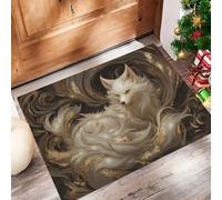 Realistic Nine-Tailed Fox Doormat, Off White Welcome Door Mat for Outdoor Indoor Decor, Mysterious And Gorgeous Non-Slip Dust Absorbent Front Doormats for Hallway Corridor Bedroom Bedside, 50 x 80 cm