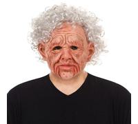 Realistic Old Man Lady Mask for Adults Latex Scary White Hair and Wrinkles Grandfather Full head Mask for Halloween Carnival Cosplay Party