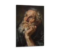 Realistic Old Man Thinking Portrait Wall Art, Classic Figurative Decor For Living Room And Study Poster Decorative Painting Canvas Wall Posters And Art Picture Print Modern Family Bedroom Decor Poster