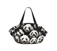 Realistic-Pandas-Face-Joy Foldable Round Picnic Blanket Tote Bag, Portable Camping Mat With Handles And Inner Pockets, Water-Resistant Outdoor Beach Blanket For Picnic, Park, Camping