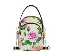 Realistic Pastel Colorful Roses Beige Single Shoulder Handbags Phone Handbag Small Chain Purse Floral Print Ladies Crossbody Satchel Bag, 5.9" × 8.3" × 3.1"