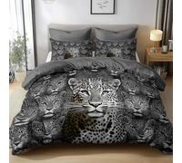 Realistic Photography Leopard Reversible Duvet Cover Set Grey Duvet Set 230x220cm 3 PCS Print Bedding Set Soft Microfiber Easy Care Quilt Cover with 2 Pillow Cases