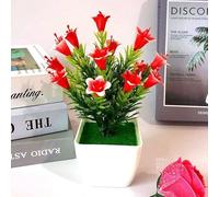 Realistic Plastic Lily and Pinecone Arrangement in Decorative Pot for Indoor Tabletop Mantel Shelf Dining Hall Display (Red Lily)