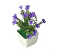 Realistic Plastic Lily and Pinecone Arrangement in Decorative Pot for Indoor Tabletop Mantel Shelf Dining Hall Display (Indigo Lily)