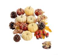 Realistic Plastic Pumpkin Decor Set 23pcs DIY Craft(23 pcs) | Includes for mini pumpkins, pinecones, maple leaves, for versatile mix for endless creative arrangements