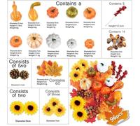 Realistic Plastic Pumpkin Decor Set 23pcs DIY Craft(96pcs) | Includes for mini pumpkins, pinecones, maple leaves, for versatile mix for endless creative arrangements