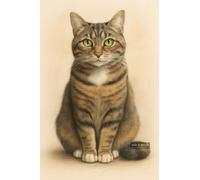Realistic Portrait Of A Calm Tabby Cat With Green Eyes - A4 Poster Portrait Art Print Wall Art Featuring Adorable and Stylish Feline Faces Perfect for Home Decor Living Room or Cat Lover Space