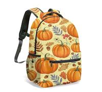 Realistic Pumpkin Sunflower Backpack 42cm Red Berries Acorns Nuts Autumn Leaves Fall Harvest Wood Grain Orange Warm Colors School Bookbag (03)