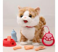 Realistic Robotic Puppy Walking Dog Barking Plush Toy Tongue-licking, Barking, Touch Sensors & Singing Functions Electronic Robot Plush Stuffed for Gift Cat A