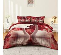 Realistic Romantic Animals White Swans Bedding Sets, Multicolour Universal Ultra Soft Down Duvets Cover With Zip Pillowcase Home Cosy 3-Piece Bedding Set, Duvet Cover Single 200 x 200 cm