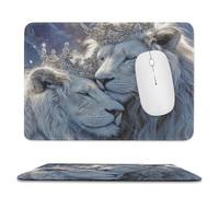 Realistic Romantic Lion Non-Slip Base Mouse Pad,Modern Beautiful African Savannah Crown King Queen Lion Stitched Edges for Decoration,Most Types of Mouse 9.4"x7.9"
