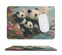 Realistic Rustic Animal Pandas Non-Slip Mousepad,Watercolor Colorful Spring Forest Tree Wildflower Butterfly Cute Panda with Most Types of Mouse,Stitched Edges for Decoration 20x24 cm