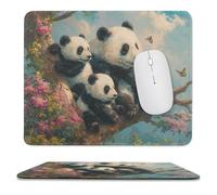 Realistic Rustic Animal Pandas Non-Slip Mousepad,Watercolor Colorful Spring Forest Tree Wildflower Butterfly Cute Panda with Most Types of Mouse,Stitched Edges for Decoration 25x30 cm