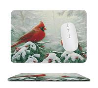 Realistic Rustic Bird Stitched Edge Mouse Pad,Colorful Cute Winter Forest Snow Pine Trees Red Birds Soft Mousepad with Non-Slip for Office,Home 9.4"x7.9"