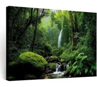 Realistic Scenery Framed Canvas Wall Art Green Tropical Rainforest Moss Forest Poster Print Wall Decor Picture Painting Ready to Hang for Home Living Room Bedroom Bathroom Decorations 55 x 28 inches