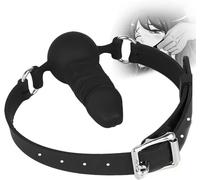 Realistic Silicone Dildo with Mouth Gag Deep-Throat Training Mouth Gag Adjustable Leather Strap Gag Mouth for Couples BDSM Set Erotic Sex Toy