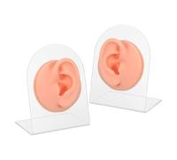 Realistic Silicone Ear Model with Stand for Piercing Practice | Left and Right Ear Display, Acrylic Base Holder, Anatomy Lessons, Countertop Use, Pink Finish