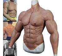 Realistic Silicone Muscle Suit for Men, No-Oil Simulation Muscle Chest Bodysuit with Arms, Cosplay Male Suit Fake Belly for Crossdressing and Role Play