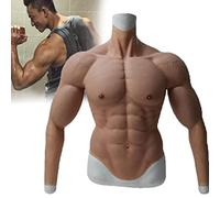 Realistic Silicone Muscle Suit for Men, No-Oil Simulation Muscle Chest Bodysuit with Arms, Cosplay Male Suit Fake Belly for Crossdressing and Role Play